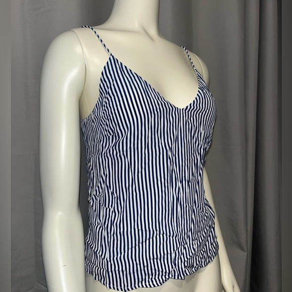 Bebe Blue/White Striped Open-Back V-Neck Tank Top XXS - Picture 1 of 5